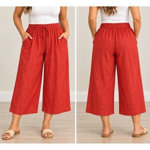 Belma New York Red Cotton Wide Leg Gaucho Pants Culottes Free Size Pockets